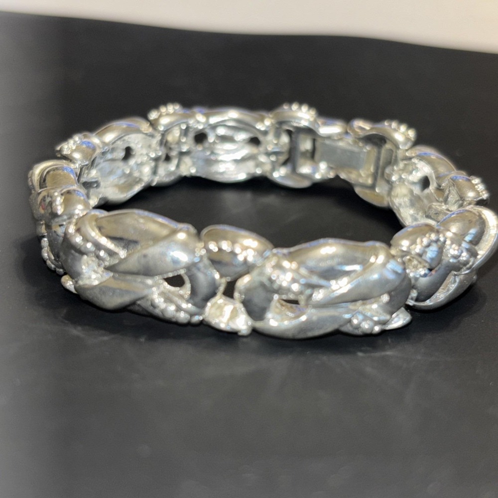 Vintage Chunky Silver Tone Sculptural Modernist Panel Link Bracelet 7.5"
